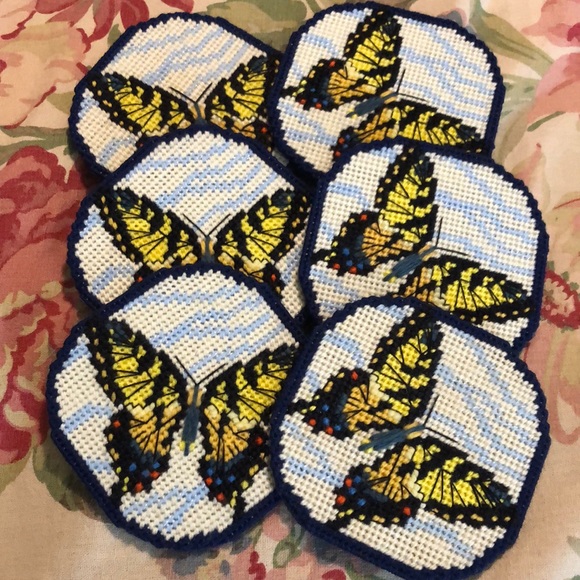 Vintage Other - Vintage MONARCH BUTTERFLY Needlepoint in Clouds on Felt COASTER Set-of-6 4”x4”